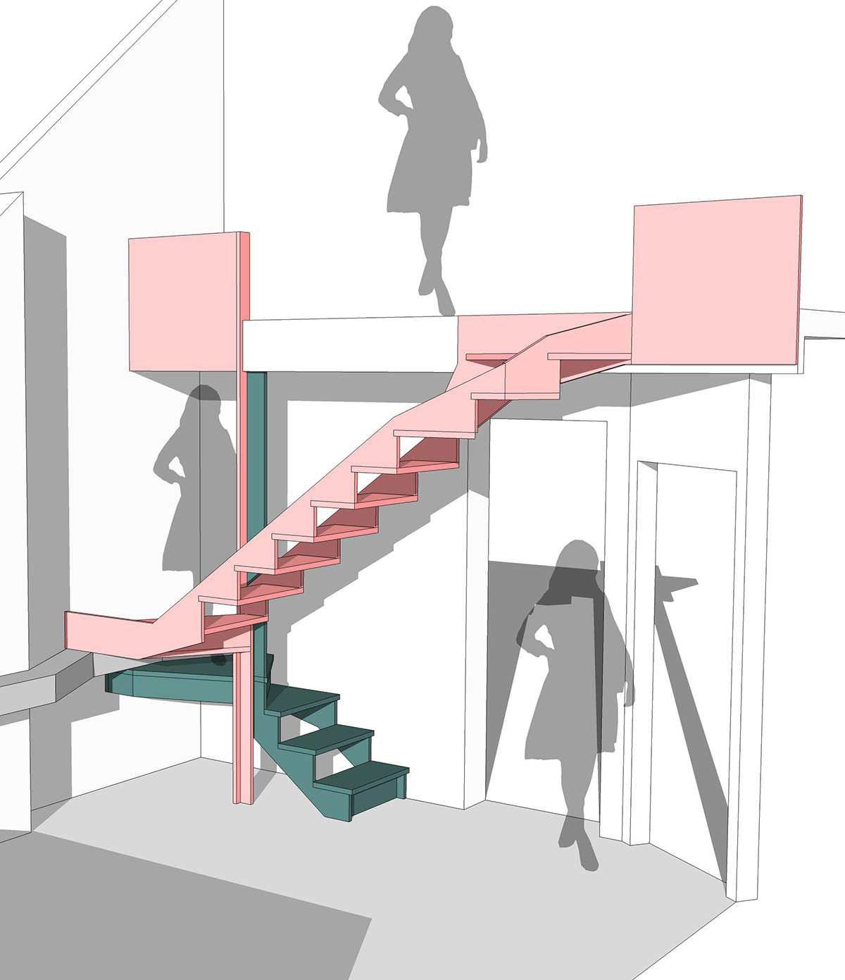 vue 3D shématique de l'escalier