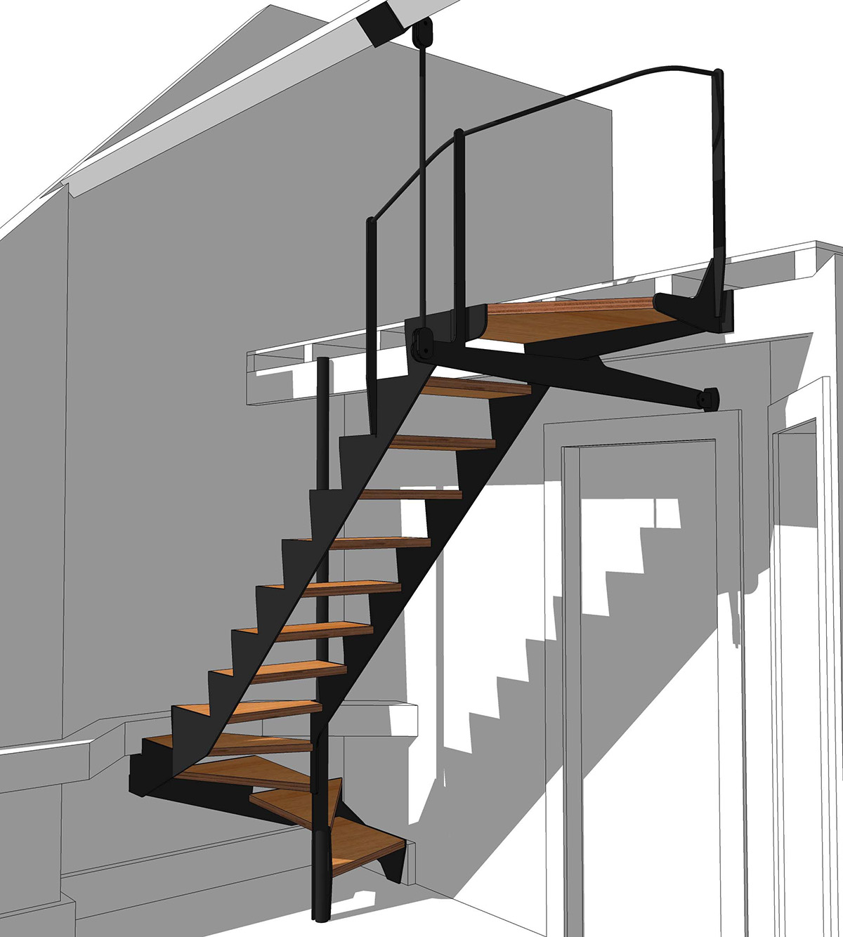 vue 3D de l'escalier avec les textures des matériaux